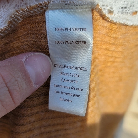 NICK & MO GOLDEN MUSTARD YELLOW RIBBED CARDIGAN W LACE & CROCHET LACE, sz M/L - Picture 5 of 16